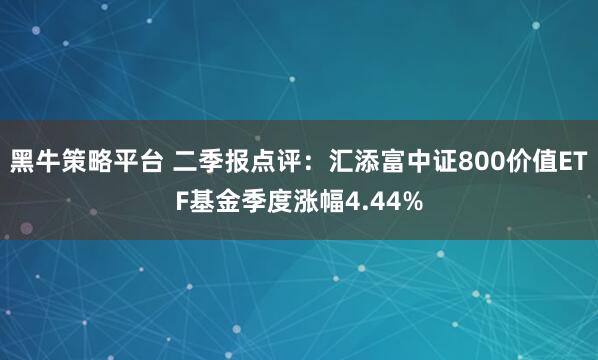 黑牛策略平台 二季报点评：汇添富中证800价值ETF基金季度涨幅4.44%
